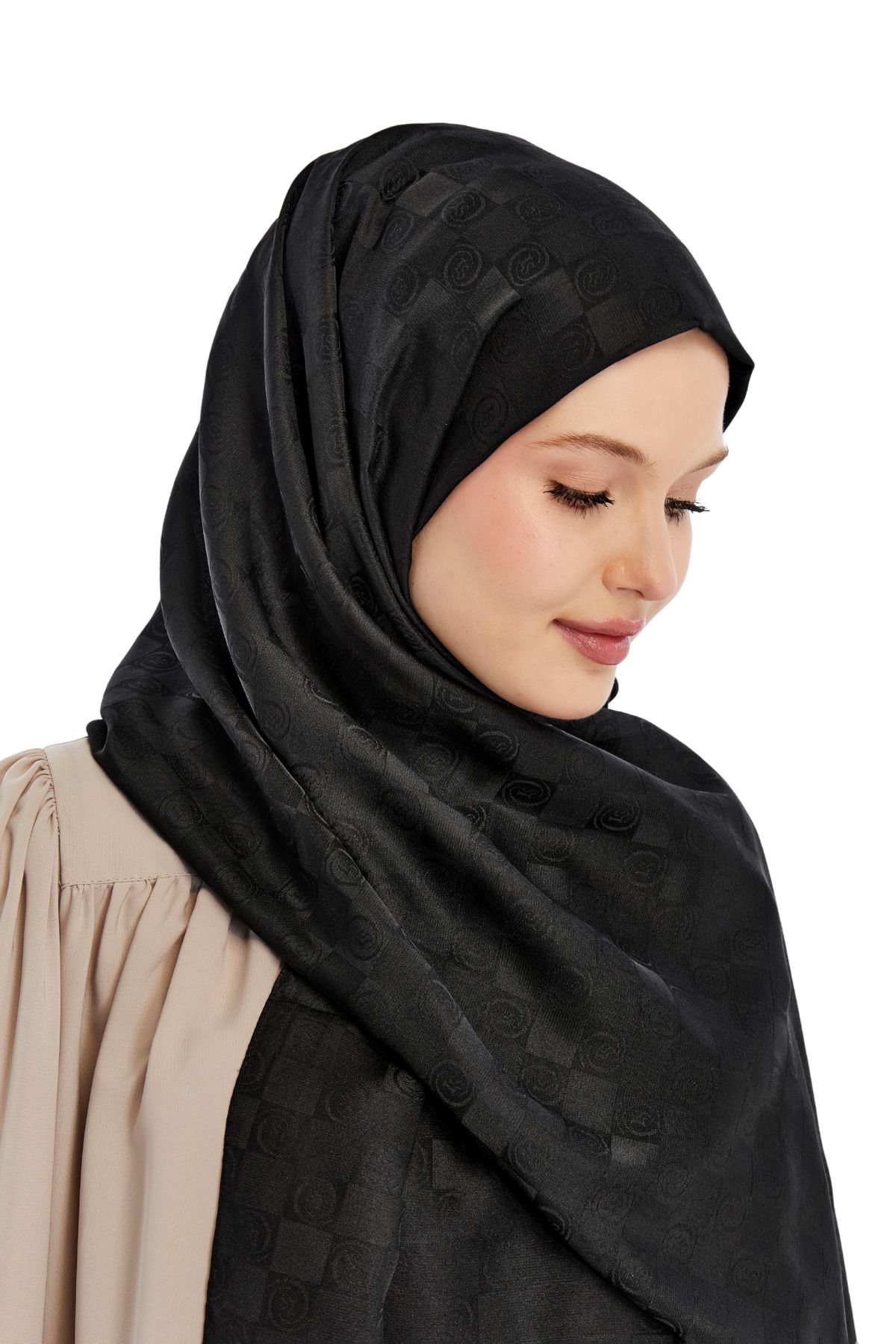 Altobeh-Monogram Checkerboard Pattern Shawl - Black 3