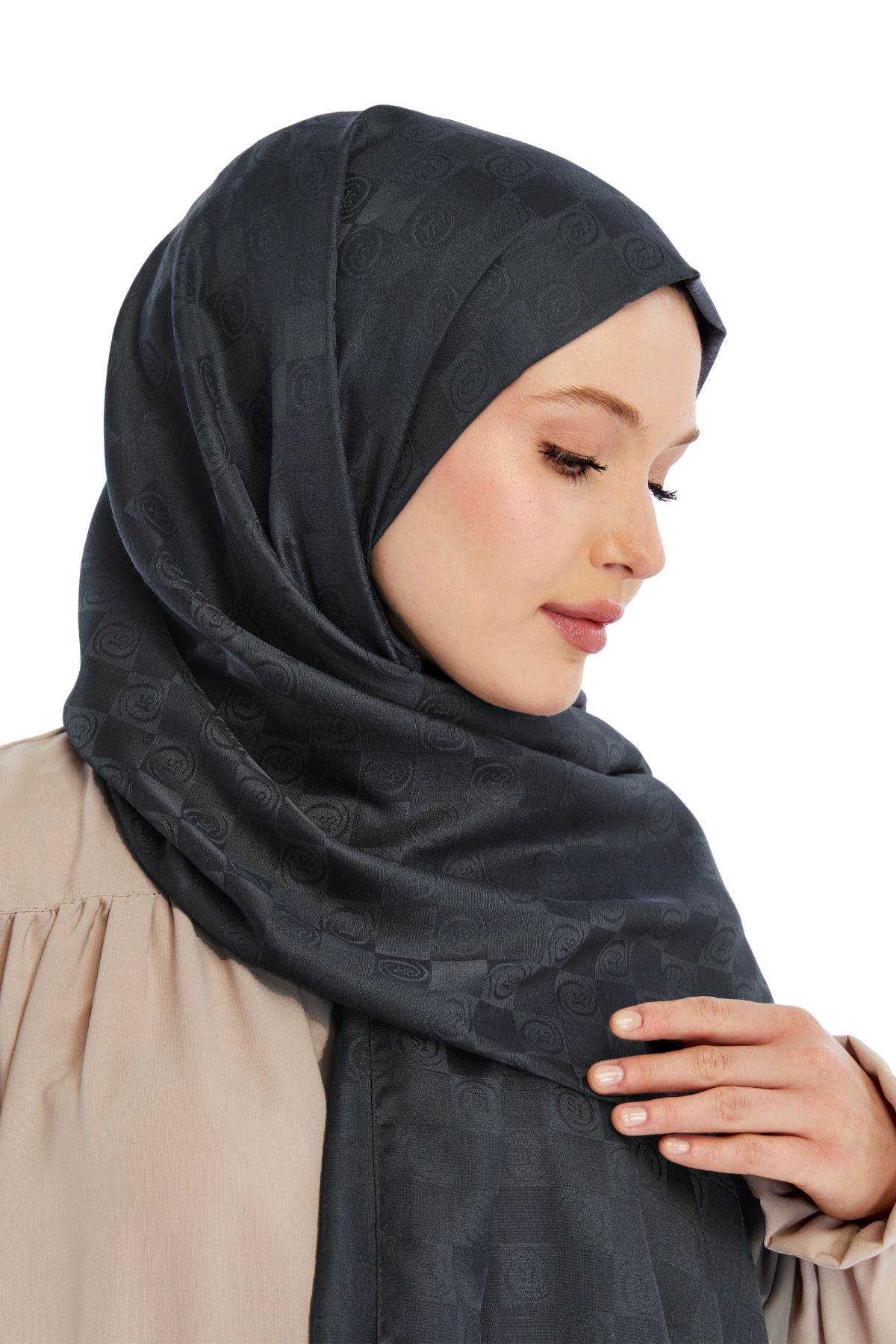 Altobeh-Monogram Checkerboard Pattern Shawl - Anthracite 5