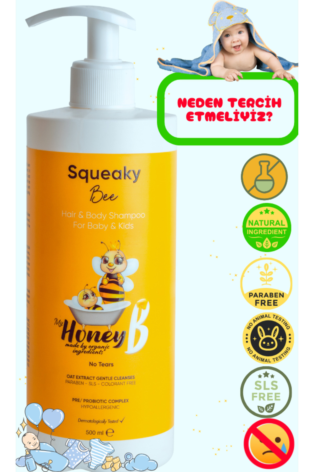 My Honey B Doğal Içerikli Yenidoğan Bebek Ve Çocuk Saç Vücut Şampuanı 500 ml fotoğrafı 4 (önizleme)