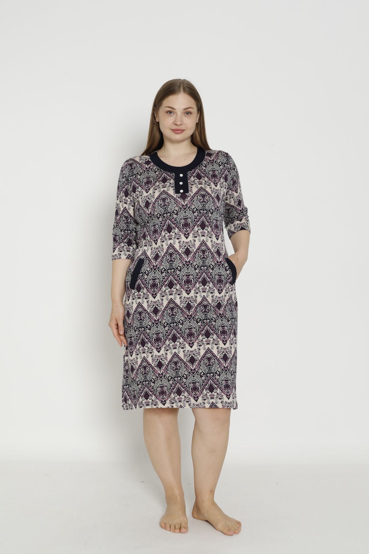 ROMEO LİFE-Women's Large Size Cotton Modal Fabric Dress 5929 5