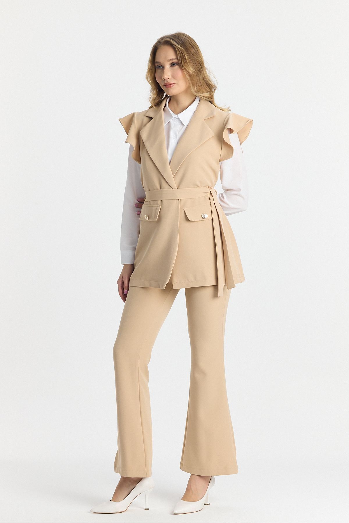 Bottom Top Triple Set Spanish Pants Vest Shirt Set