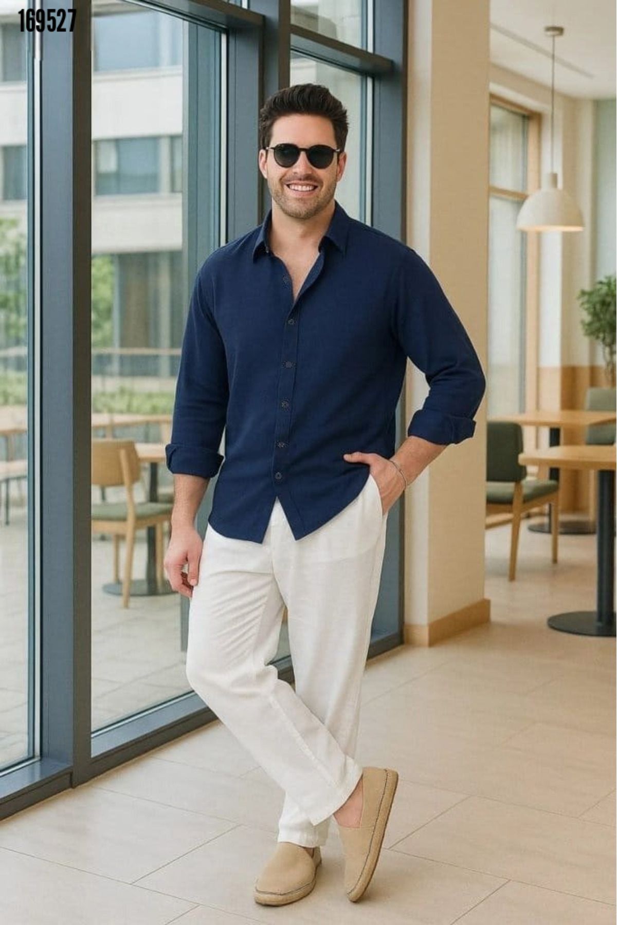 UTTBASİC-Navy Blue Oversize Textured Shirt 5