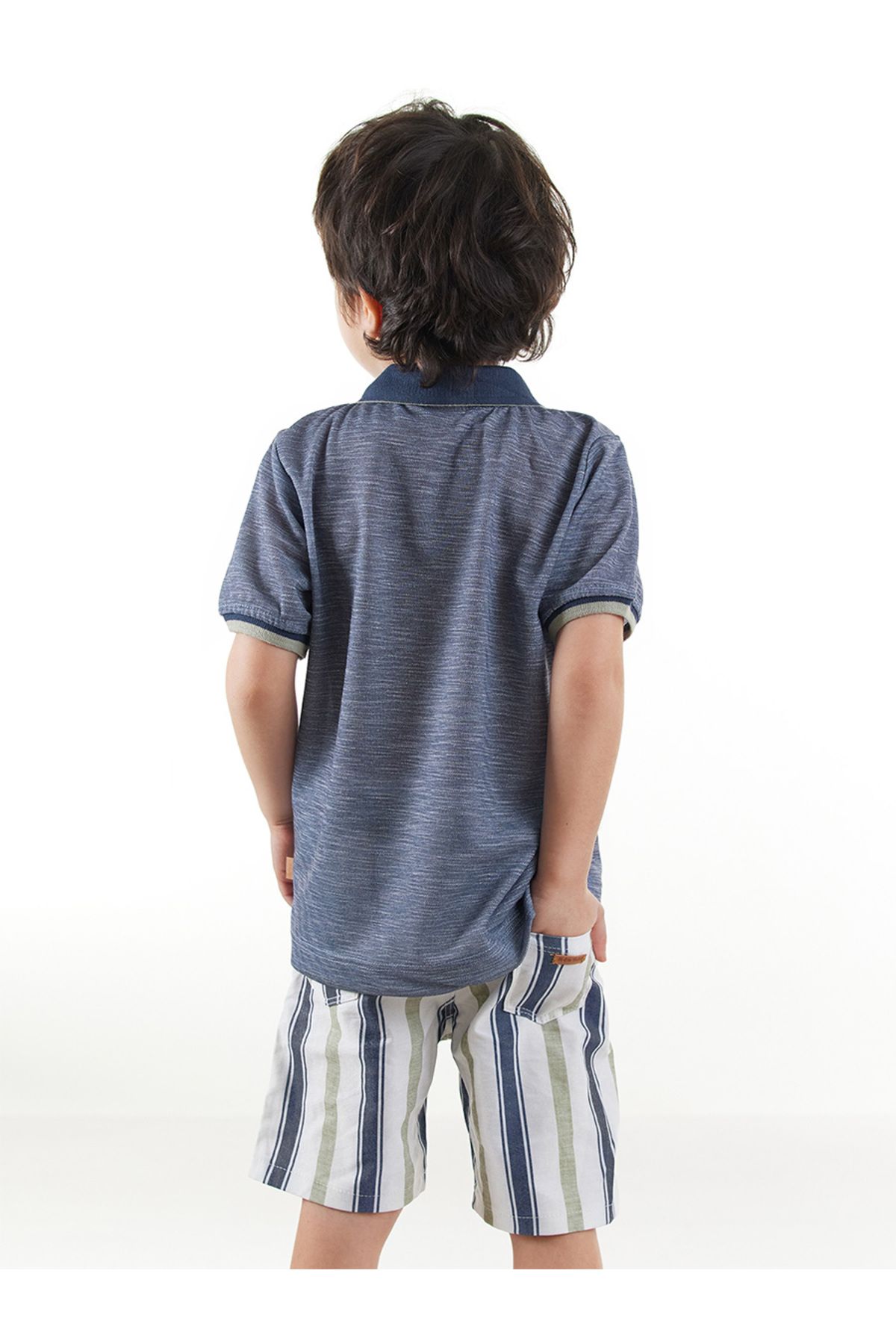 Midimod-3-teiliges Set für Jungen, Polokragen, T-Shirt, Shorts, Gürtel 2