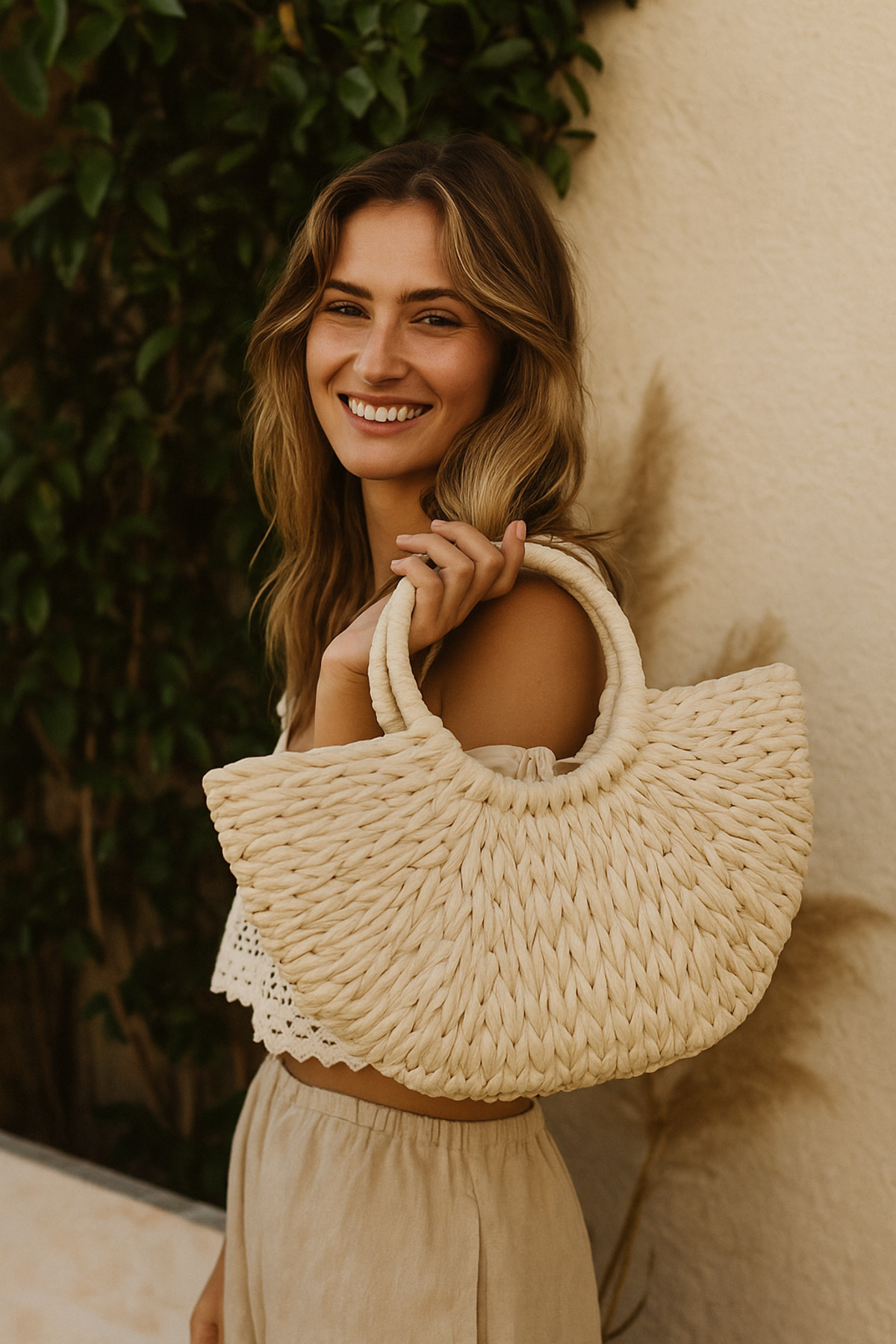 Beige Straw Bag CNT1012