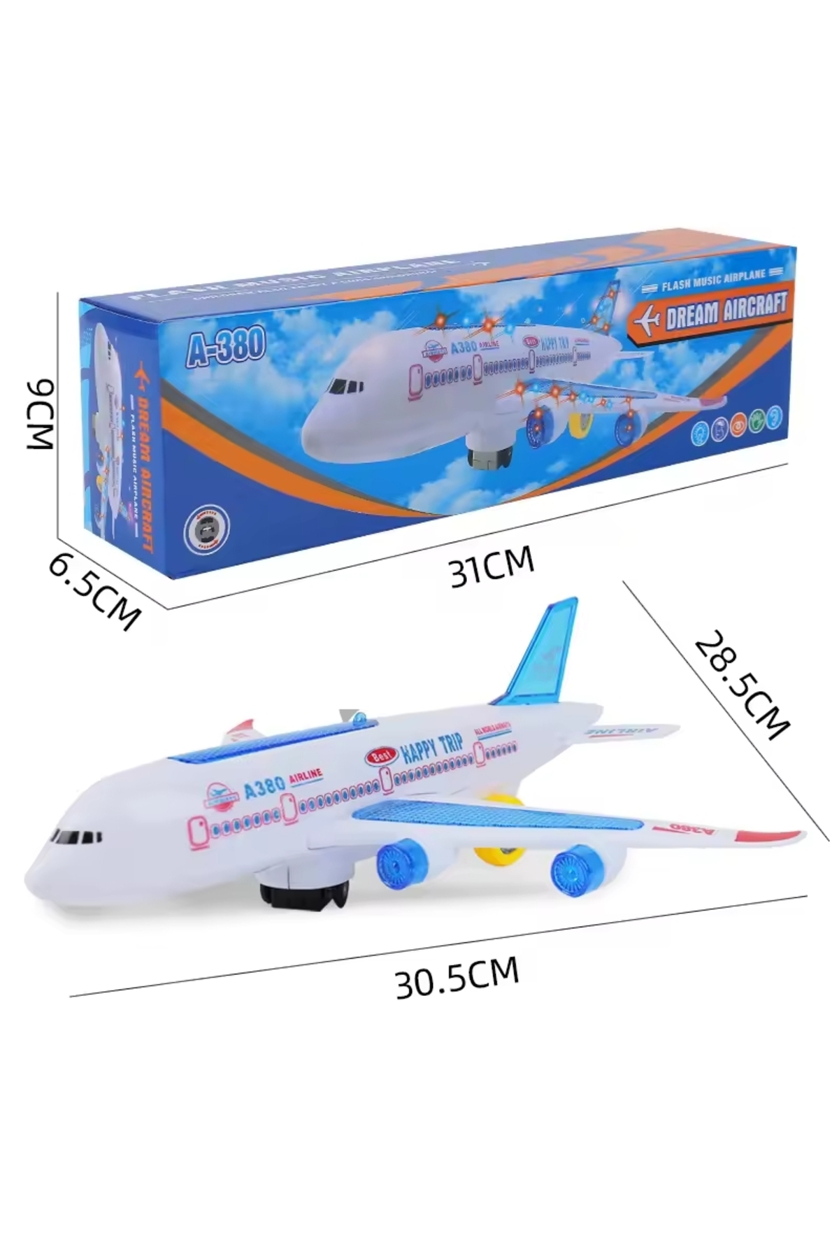 Brother Toys Pilli 3D Işıklı Sesli Müzikli Büyük Boy Yerde Gezen Oyuncak Uçak 30 Cm. fotoğrafı 5 (önizleme)