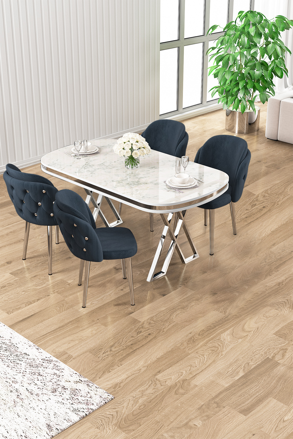 Canisa Zae Serisi 90x168 Lak Panel Beyaz Mermer Desen Krom Ayak