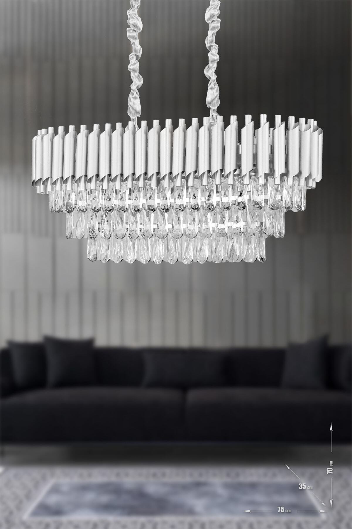 Palmira 75x35 Cm 3-Layer Prism Cut Crystal Stone Luxury Chandelier 6-Piece - (silver-gilt)