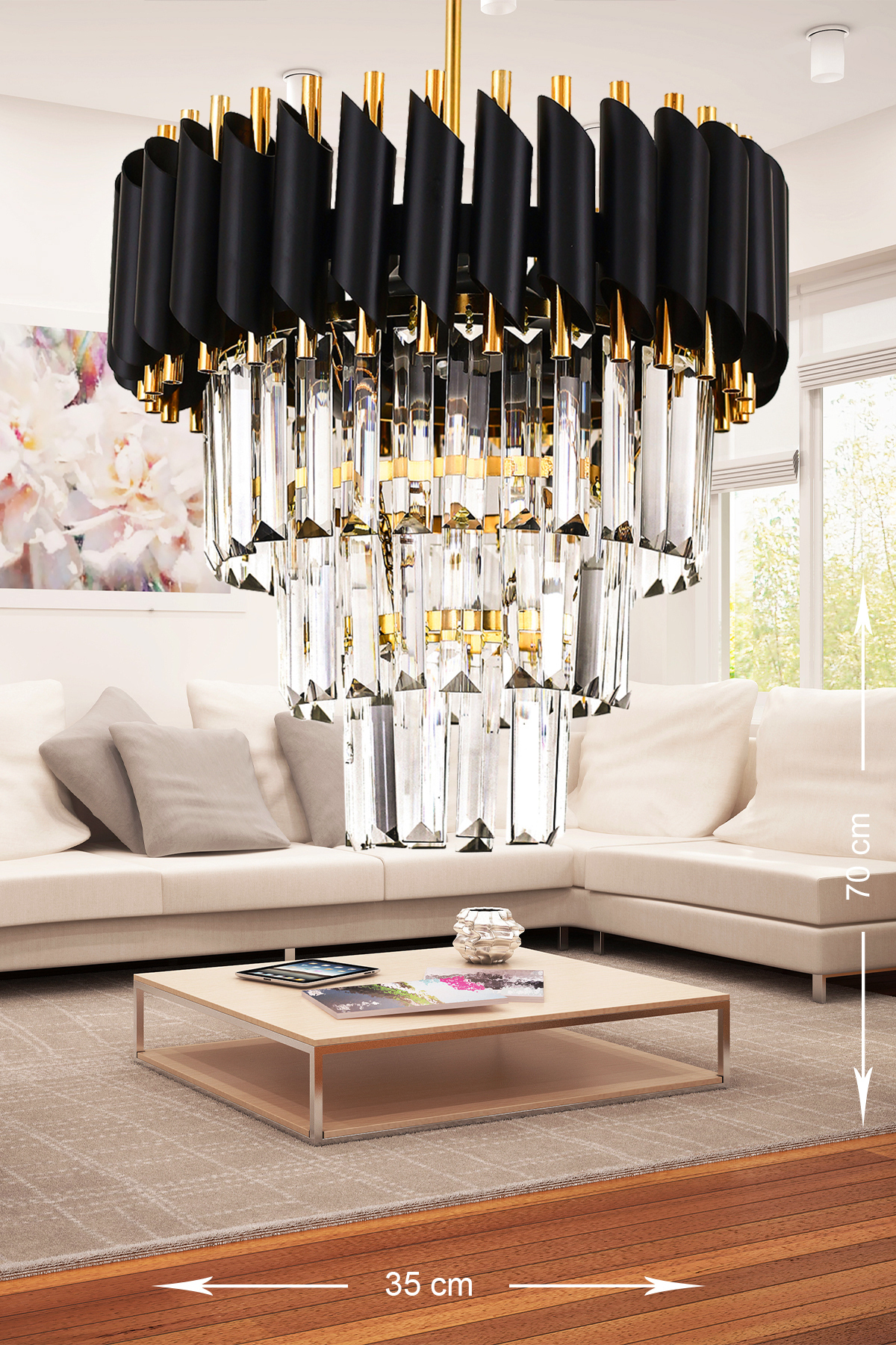 Palmyra 35-Piece Luxury Crystal Chandelier - ( Black-Gold )