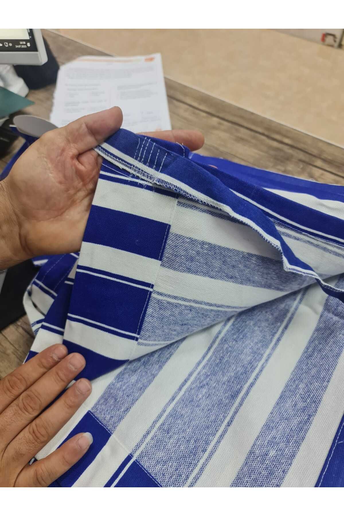 DEVRİM OLİVYA TEKSTİL-Luxury 1St Class Corniced Blue and White Balcony Curtain with Width X Height Dimensions 5
