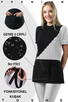 TOSHE Mutfak Önlüğü Suya Karşı Dayanıklı Önlük 3 Geniş Cepli Barista Önlüğü C...