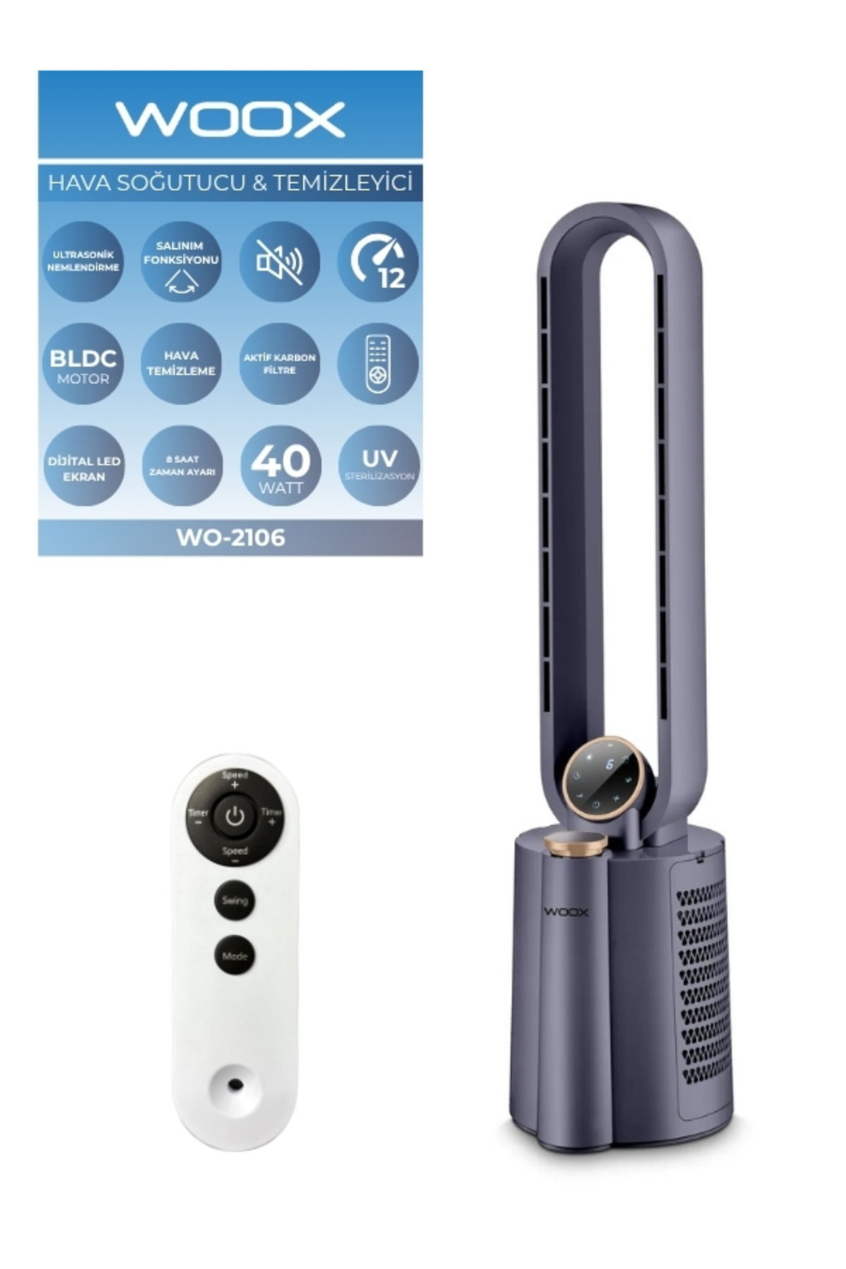 Timed Digital Display Air Purifier and Air Cooler Humidifier with Activated Carbon Filter