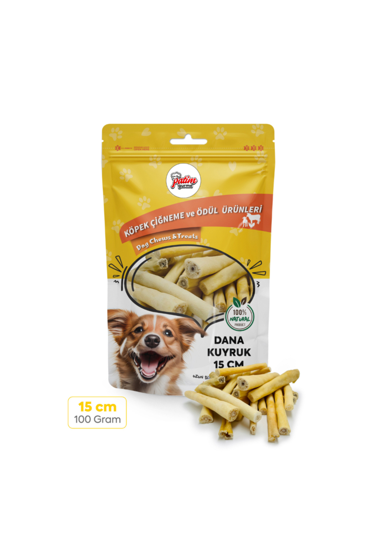 Pati Gurme Dana Kuyruk 15 Cm 100 gram %100 Doğal Köpek Ödül Maması