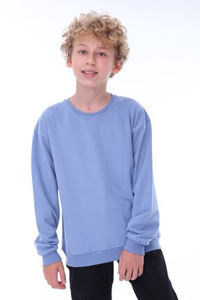 zuzunga Oversize Unisex Basic Düz Siyah Renk %100 Pamuk Sweatshirt (2-11 Yaş)