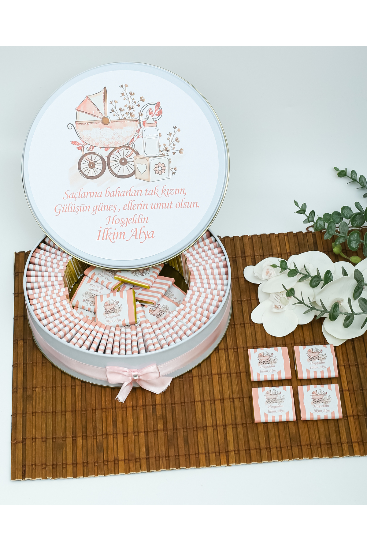 Genel Markalar 100 Adet Puset Temalı Isme Özel Hoşgeldin Kız Bebek Hediyelik Çikolata. fotoğrafı 2 (önizleme)