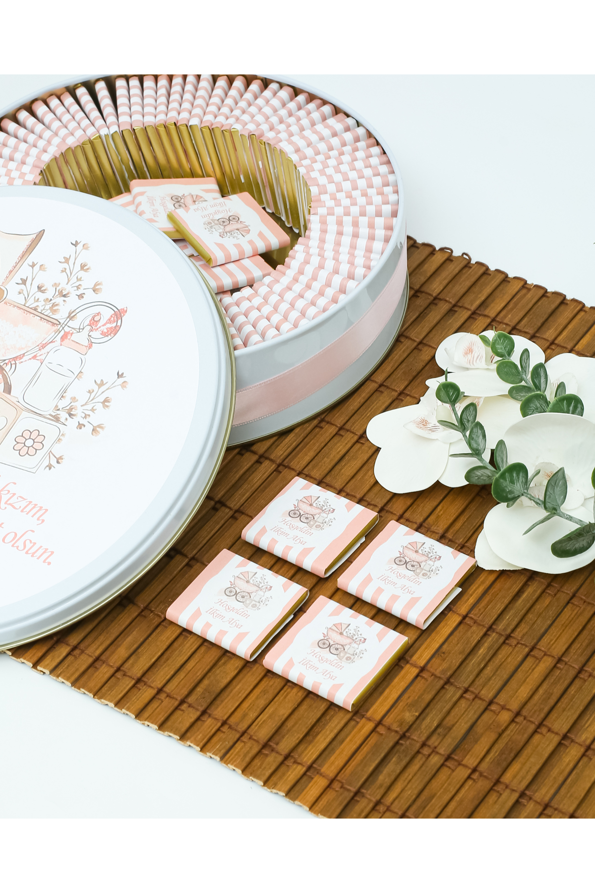 Genel Markalar 100 Adet Puset Temalı Isme Özel Hoşgeldin Kız Bebek Hediyelik Çikolata. fotoğrafı 3 (önizleme)