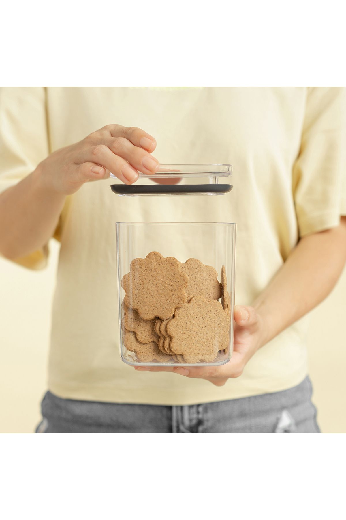 Stile Cucina-Set of 5 Vacuum Sealed Square Food, Flour, Pulses Storage Containers - 1X700 ml - 2X1000 ml - 1X1400 ml - 1X2100 ml 8