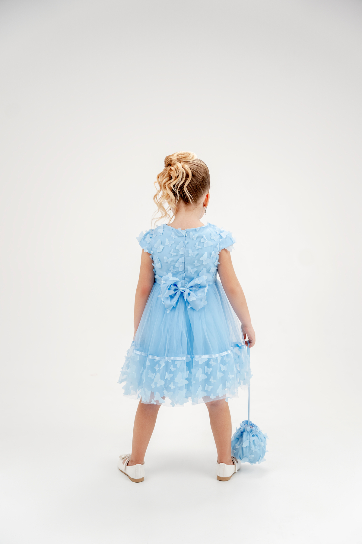 Eray Kids Kız Çocuk Çanta Hediyeli Kelebekli Doğum Günü Düğün Özel Gün Abiye Elbise fotoğrafı 2 (önizleme)