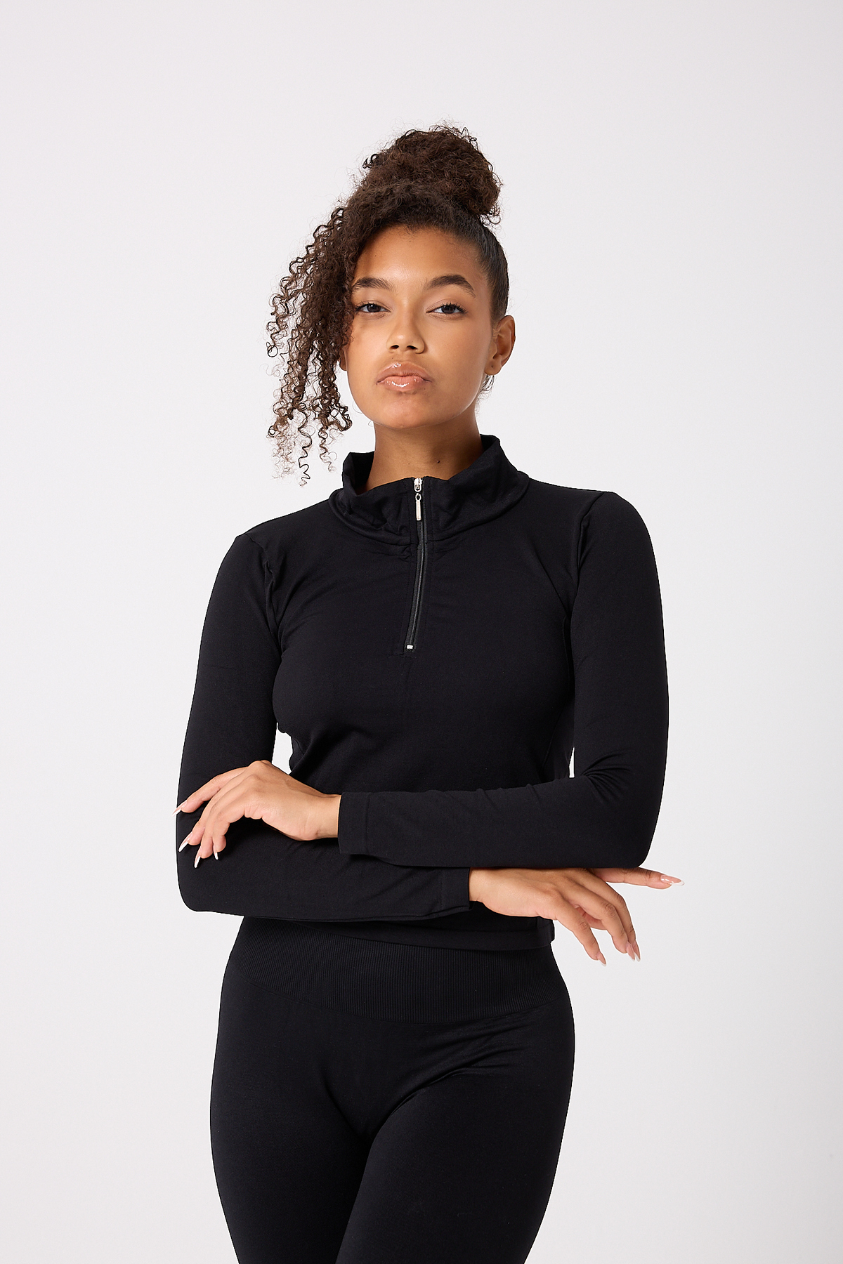 FOREVER MORE Kadın Fermuarlı Spor Crop Top Dikişsiz görsel 3
