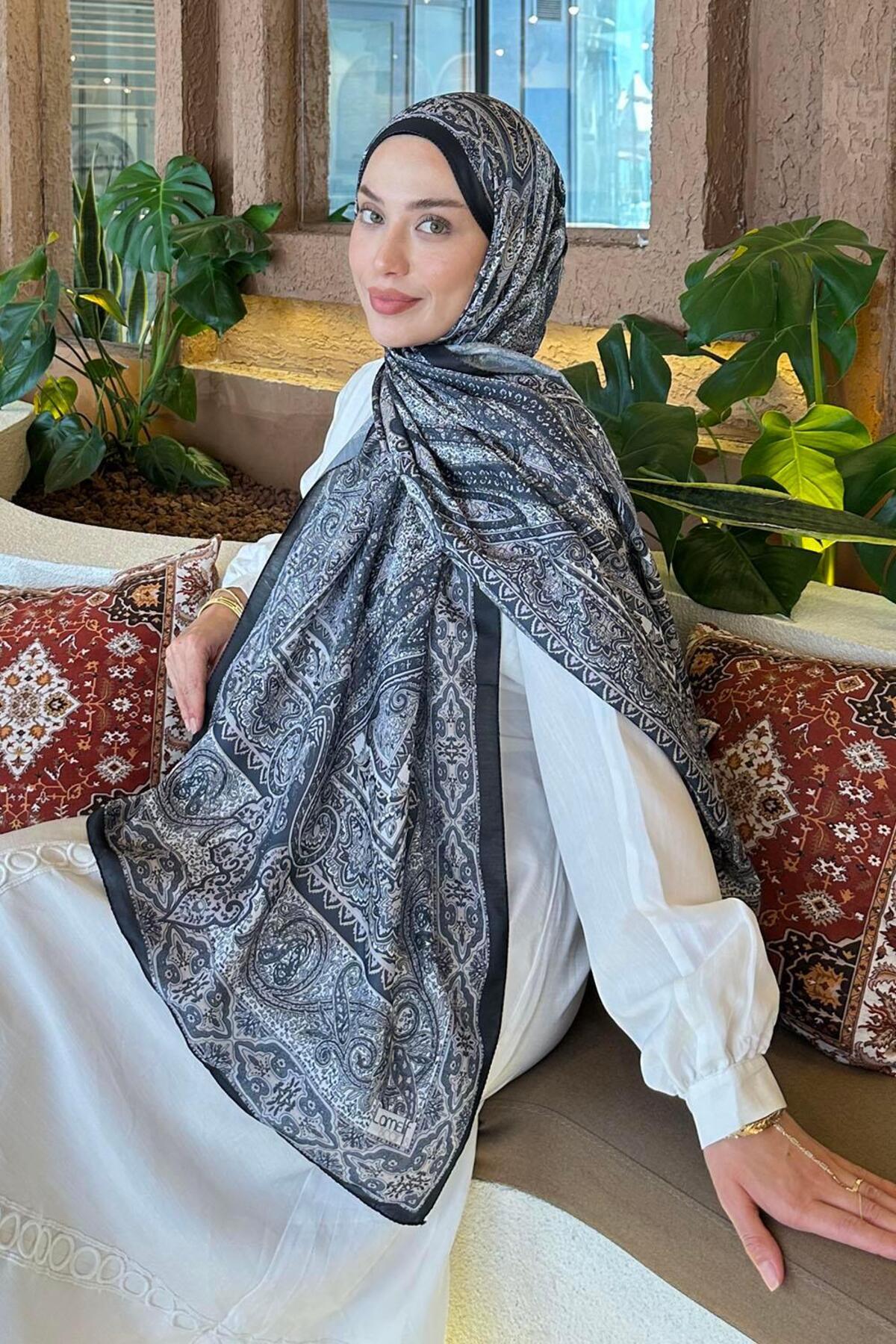 lamelif.com-شال قطني منقوش باللون الأسود 3