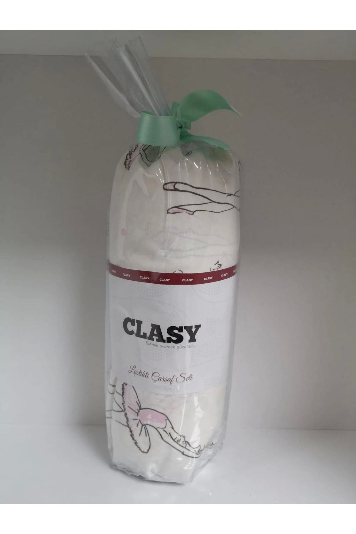 Clasy-Ranforce White Patterned Single Elastic Sheet Set 1