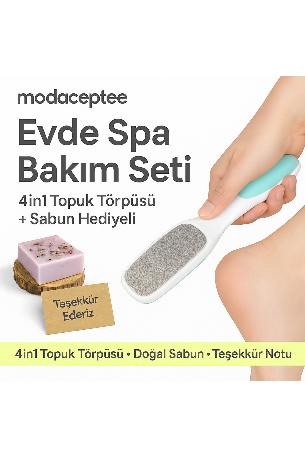 modacepte 4‑in‑1 Törpülü Fırçalı Topuk Taşı | Ayak Bakımı & Nasır & Ölü Deri Temizleme