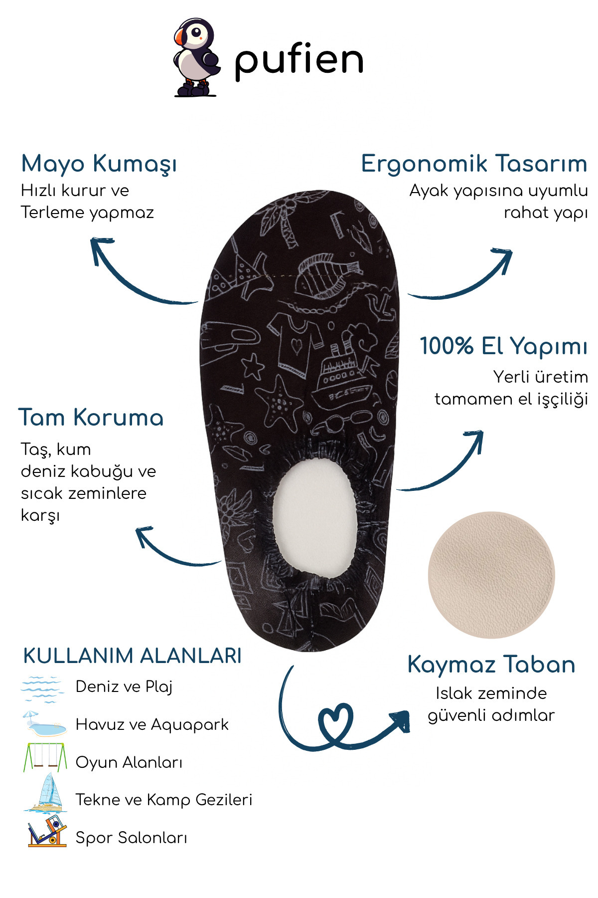 pufien Kaydırmaz Taban Çocuk Deniz Ayakkabısı Bebek Havuz Patiği Nefes Alabilen Mayo Kumaşı fotoğrafı 2 (önizleme)