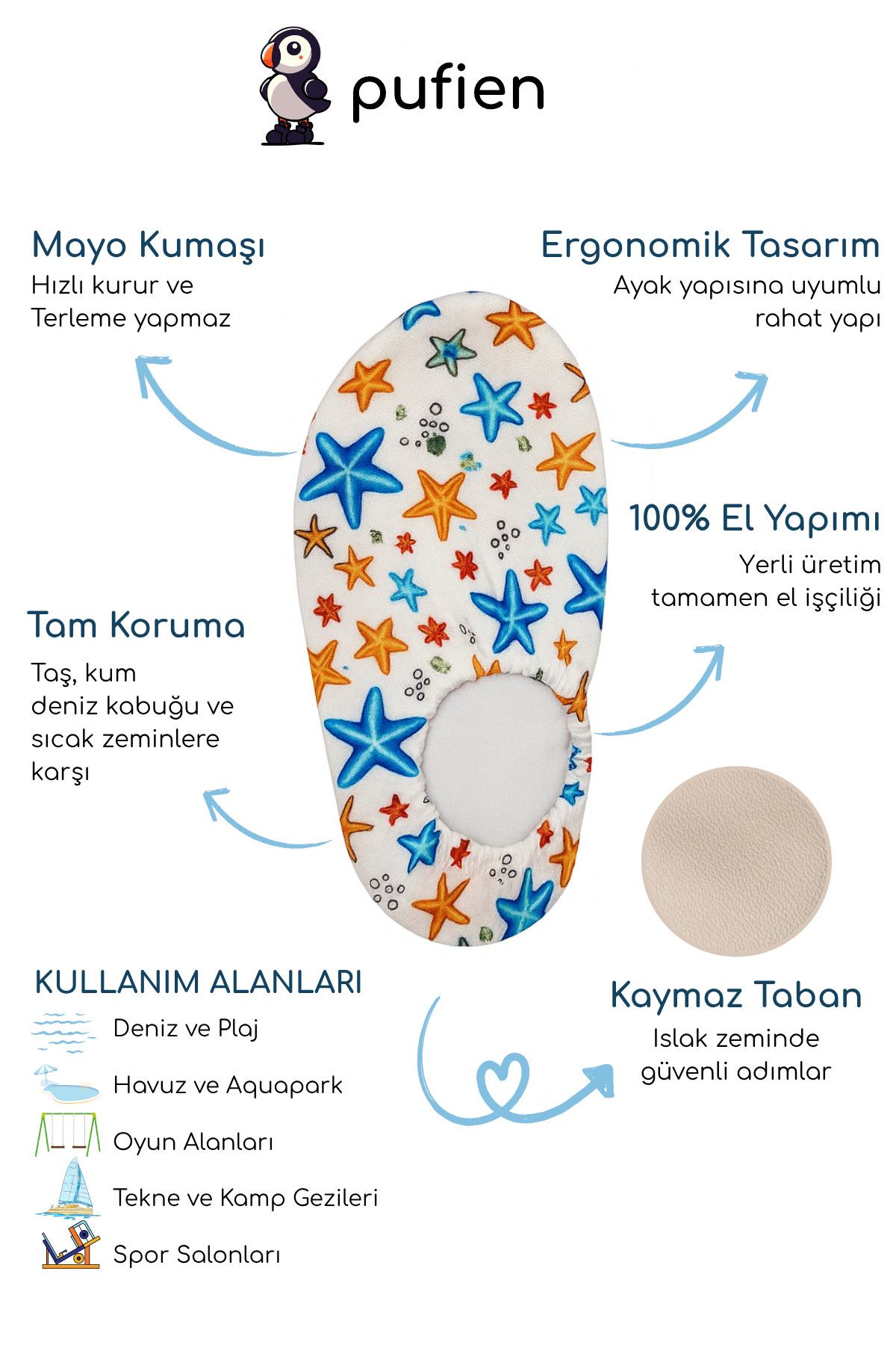 pufien Kaydırmaz Taban Çocuk Deniz Ayakkabısı Bebek Havuz Patiği Nefes Alabilen Mayo Kumaşı fotoğrafı 2 (önizleme)