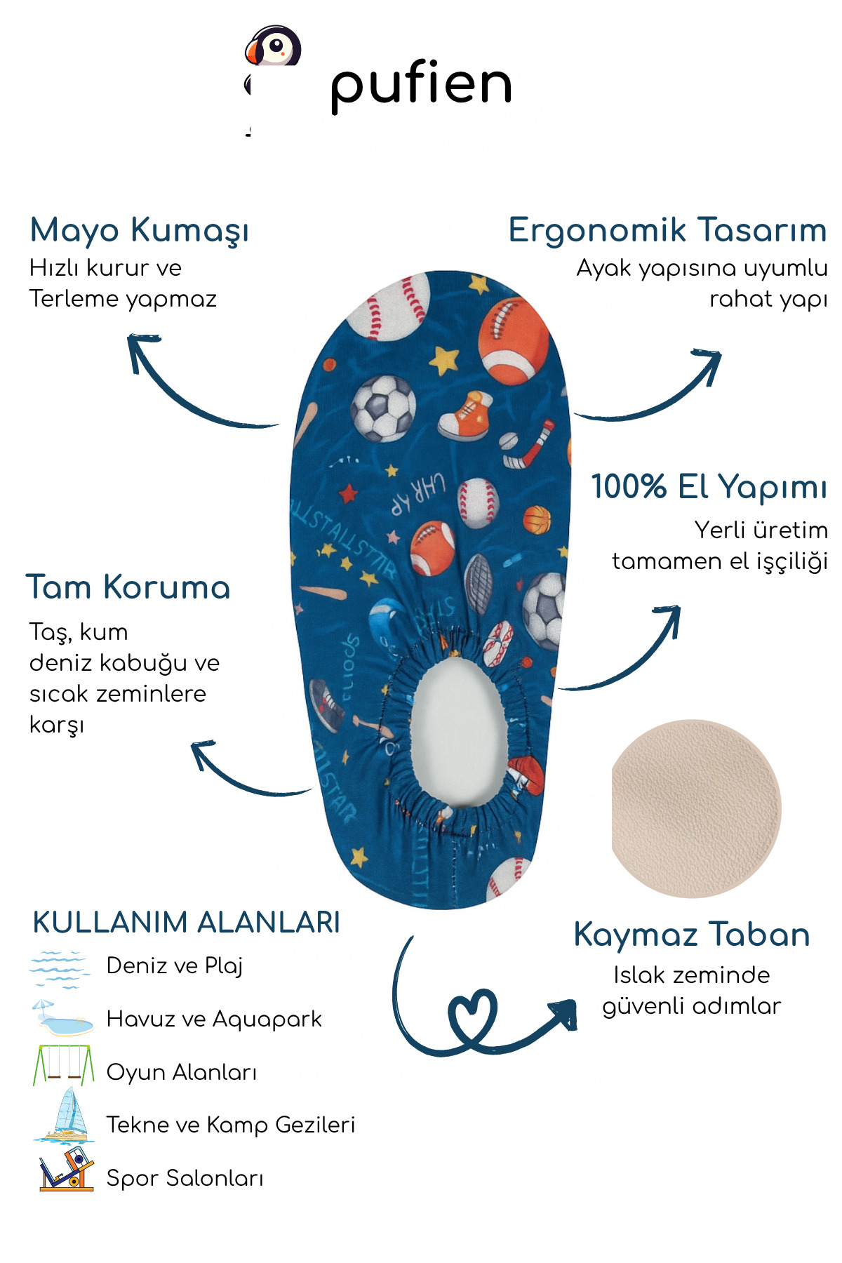 pufien Kaydırmaz Taban Çocuk Deniz Ayakkabısı Bebek Havuz Patiği Nefes Alabilen Mayo Kumaşı fotoğrafı 2 (önizleme)
