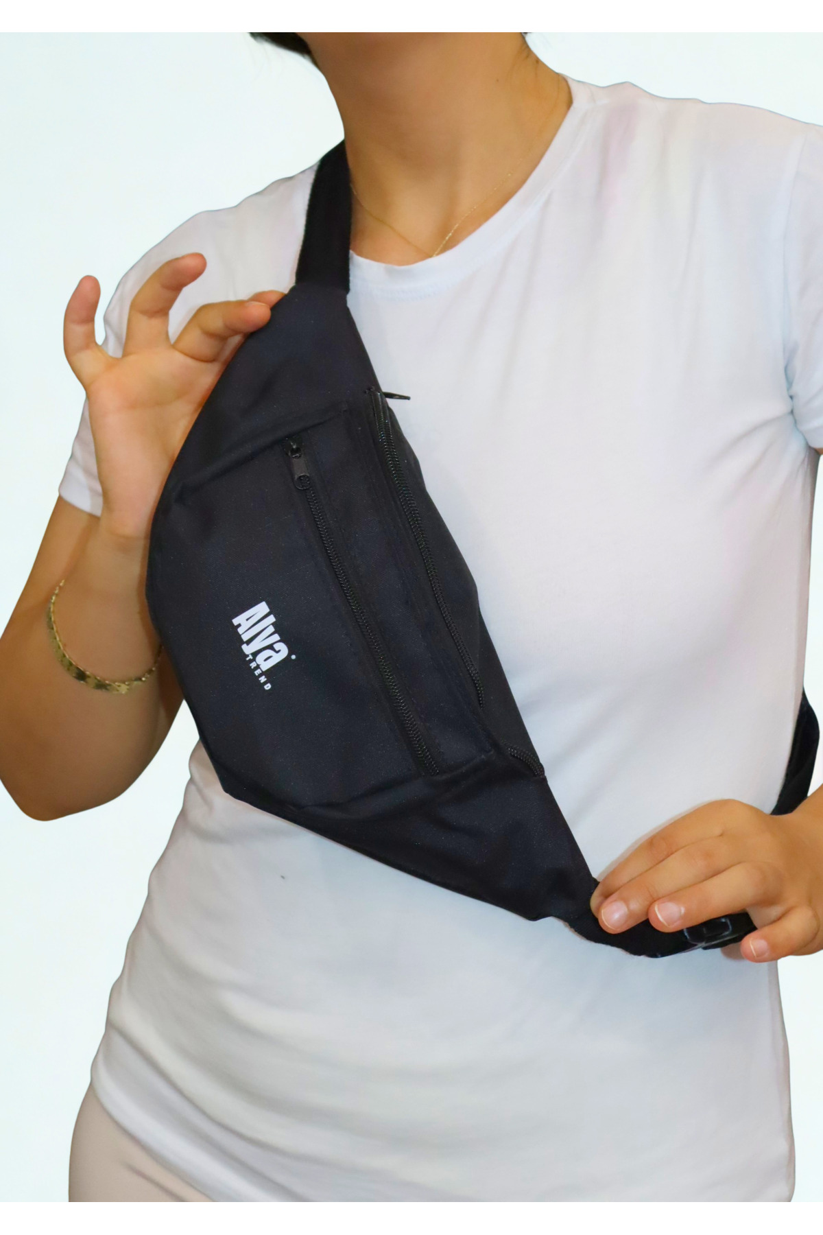 Butik Unisex Siyah Iki Bölmeli Çapraz Askılı Omuz Ve Bel Çantası görsel 3
