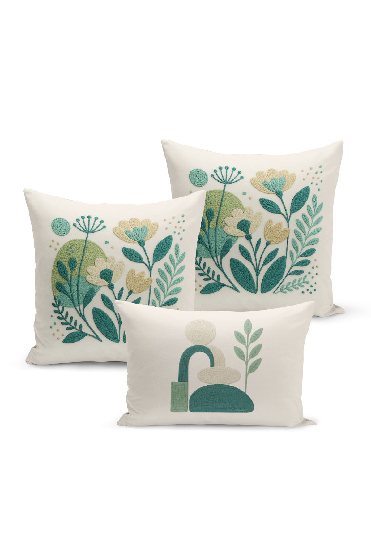 Bertille Home-Set de 3 huse de pernă cu imprimare digitală pe două părți (aspect de broderie cu model de puncție) 2