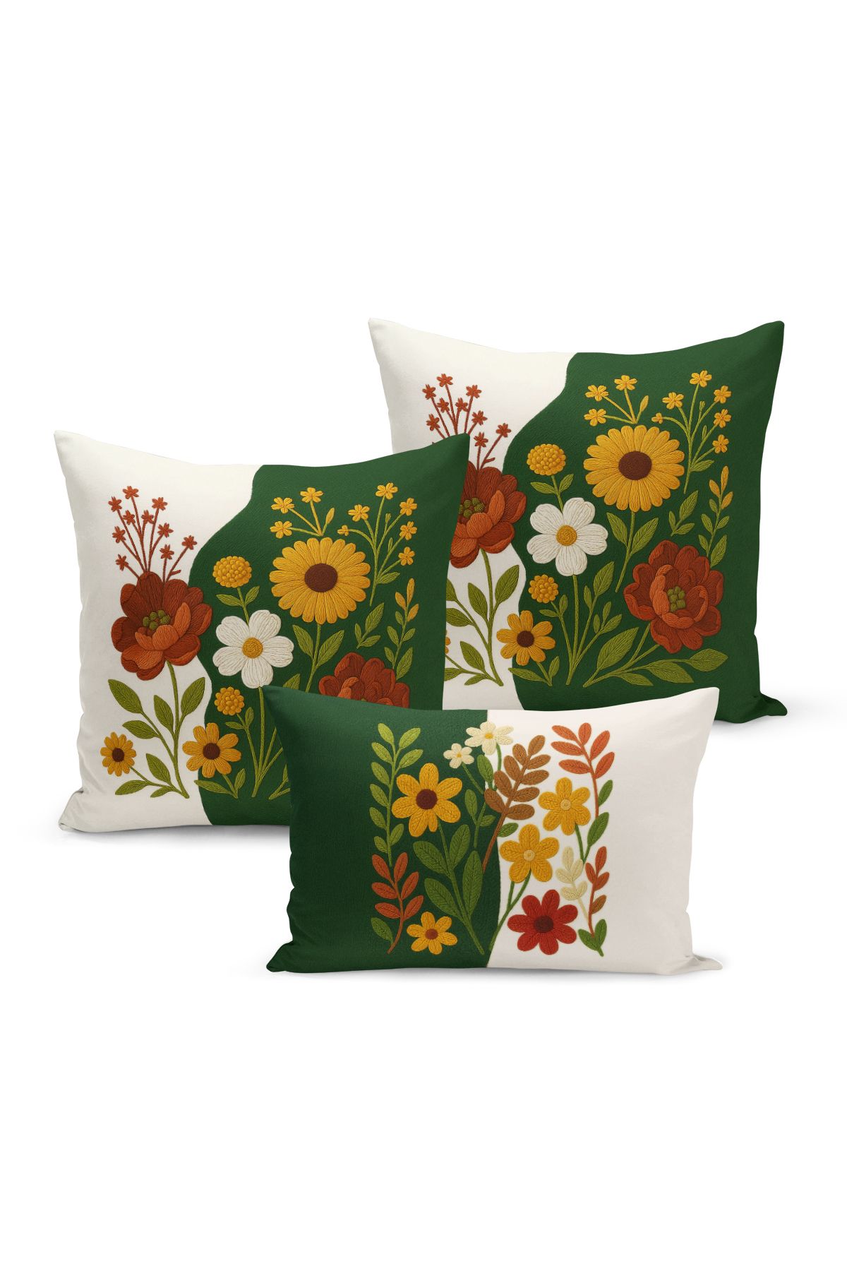Bertille Home-Set de 3 huse de pernă cu imprimare digitală pe două părți (aspect de broderie cu model de puncție) 2