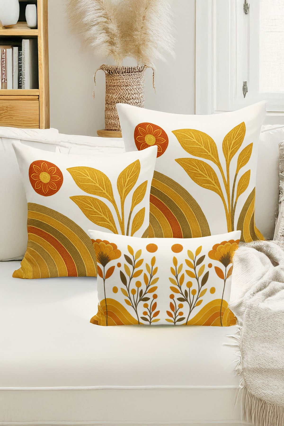 Bertille Home-Set de 3 huse de pernă cu imprimare digitală pe două părți (aspect de broderie cu model de puncție) 1