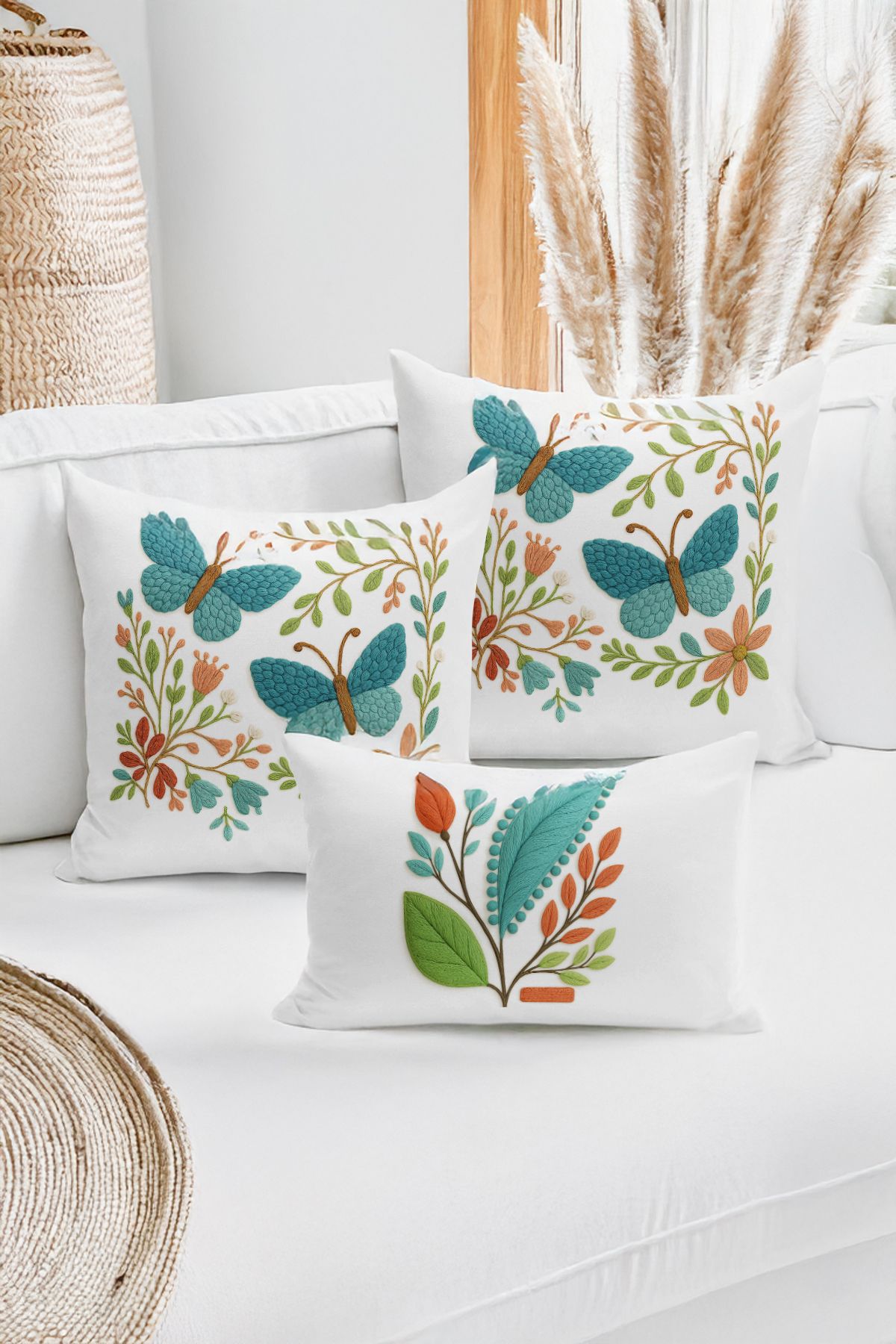 Bertille Home-Set de 3 huse de pernă cu imprimare digitală pe două părți (aspect de broderie cu model de puncție) 1