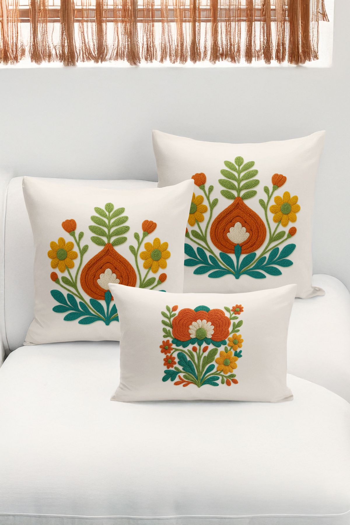Bertille Home-Set de 3 huse de pernă cu imprimare digitală pe două părți (aspect de broderie cu model de puncție) 1