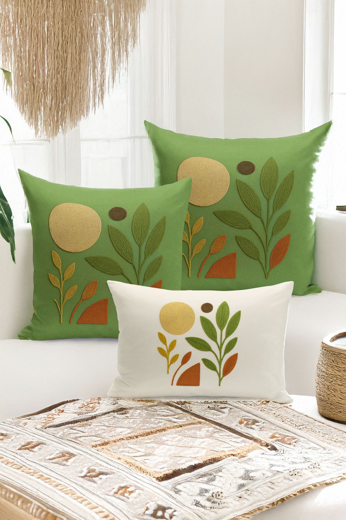 Bertille Home-Set de 3 huse de pernă cu imprimare digitală pe două părți (aspect de broderie cu model de puncție) 1