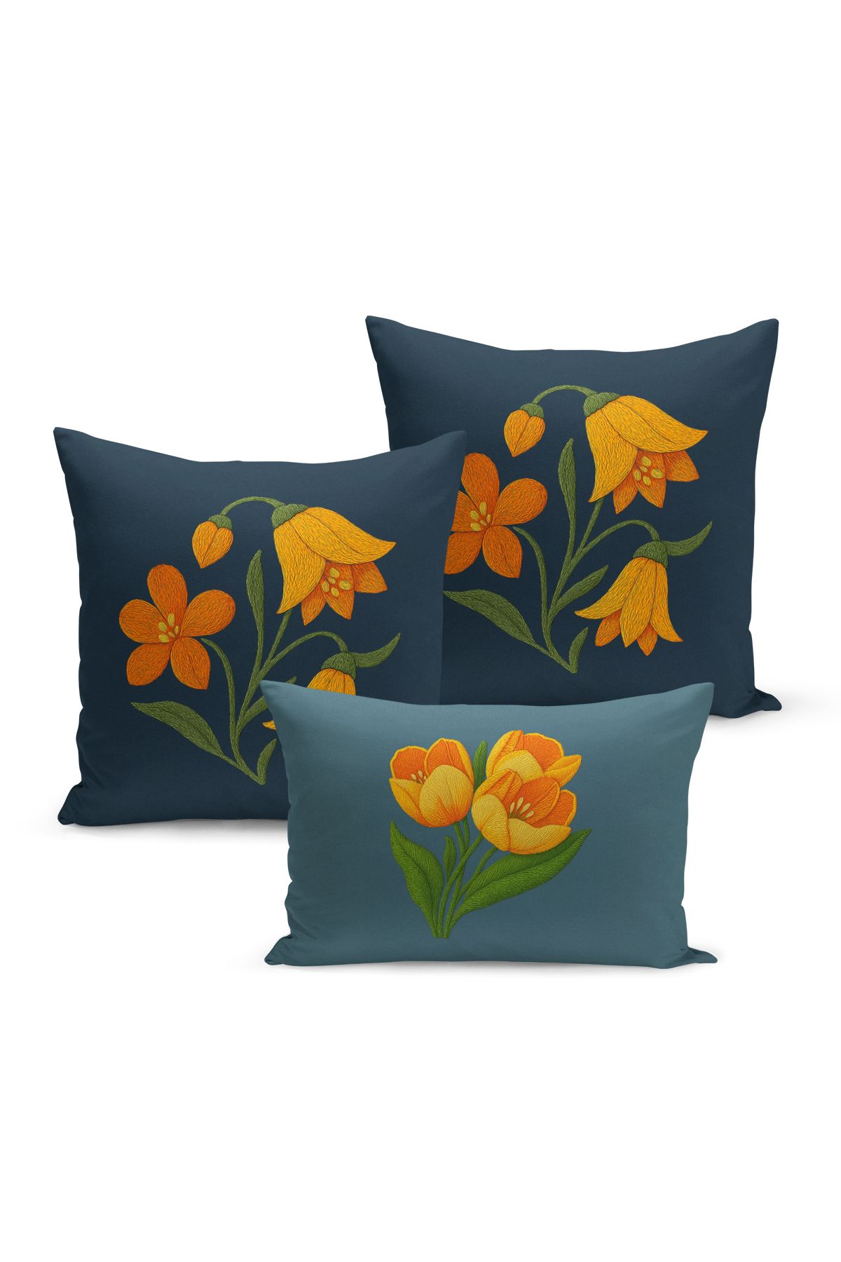 Bertille Home-Set de 3 huse de pernă cu imprimare digitală pe două părți (aspect de broderie cu model de puncție) 2