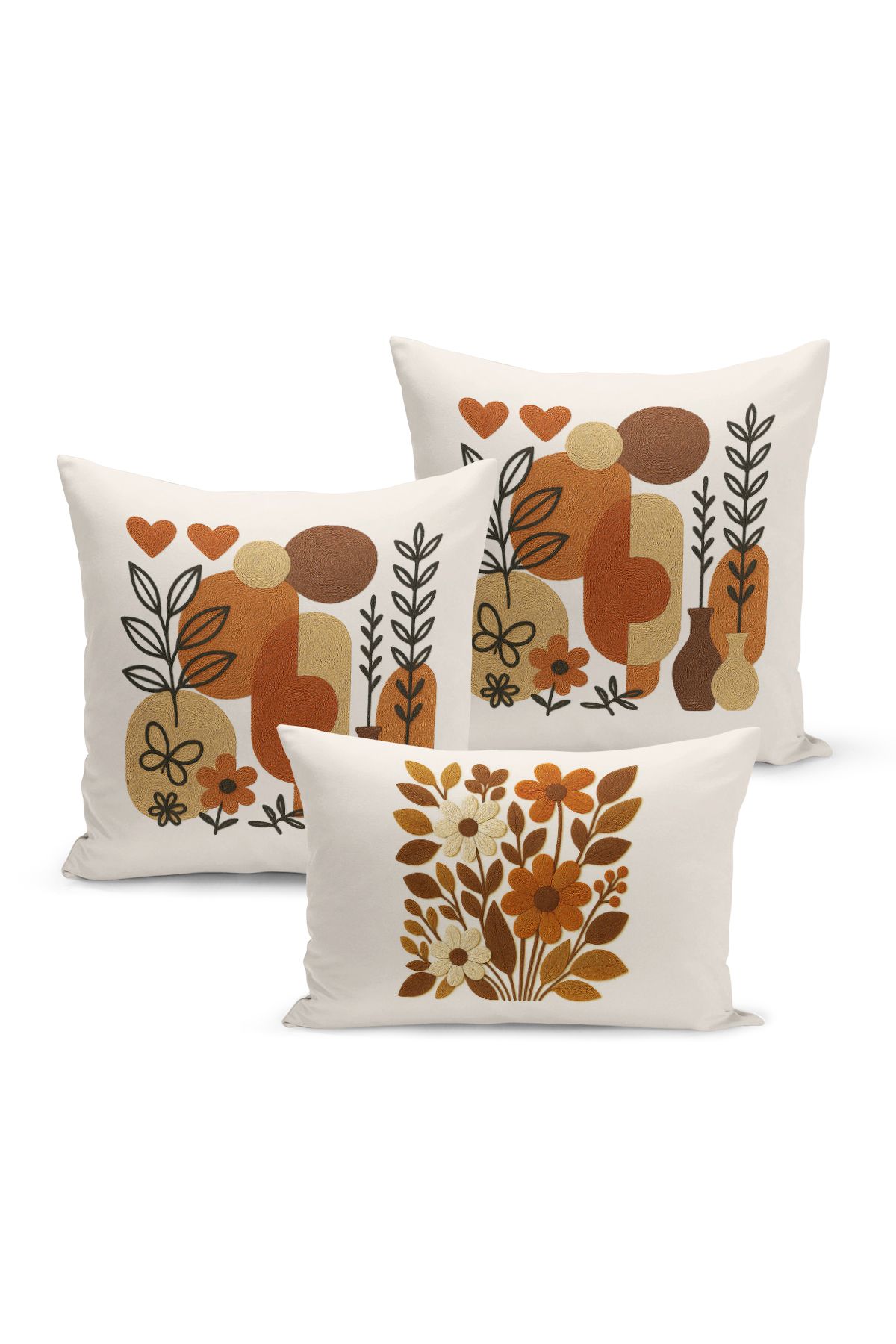 Bertille Home-Set de 3 huse de pernă cu imprimare digitală pe două părți (aspect de broderie cu model de puncție) 2