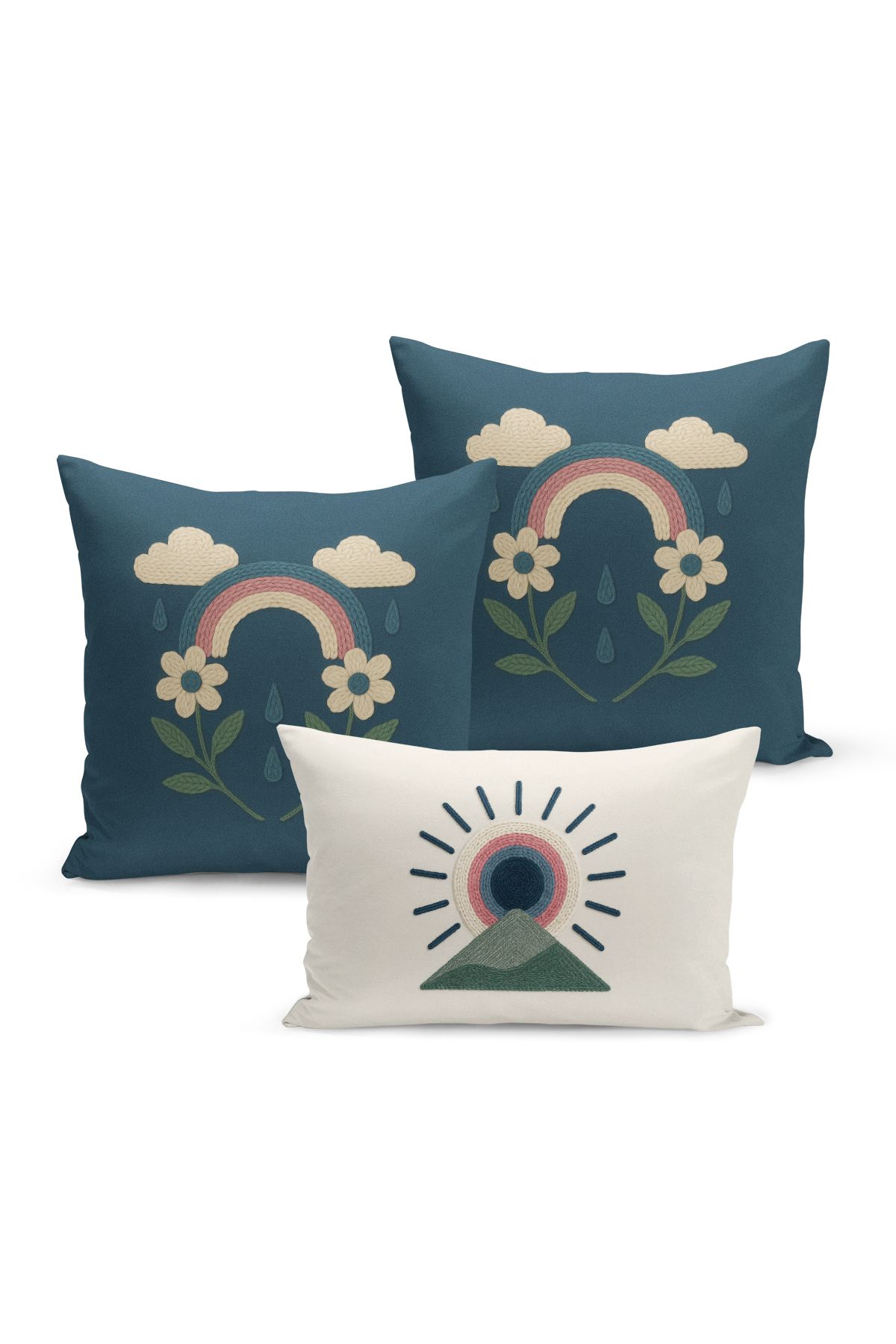 Bertille Home-Set de 3 huse de pernă cu imprimare digitală pe două părți (aspect de broderie cu model de puncție) 2