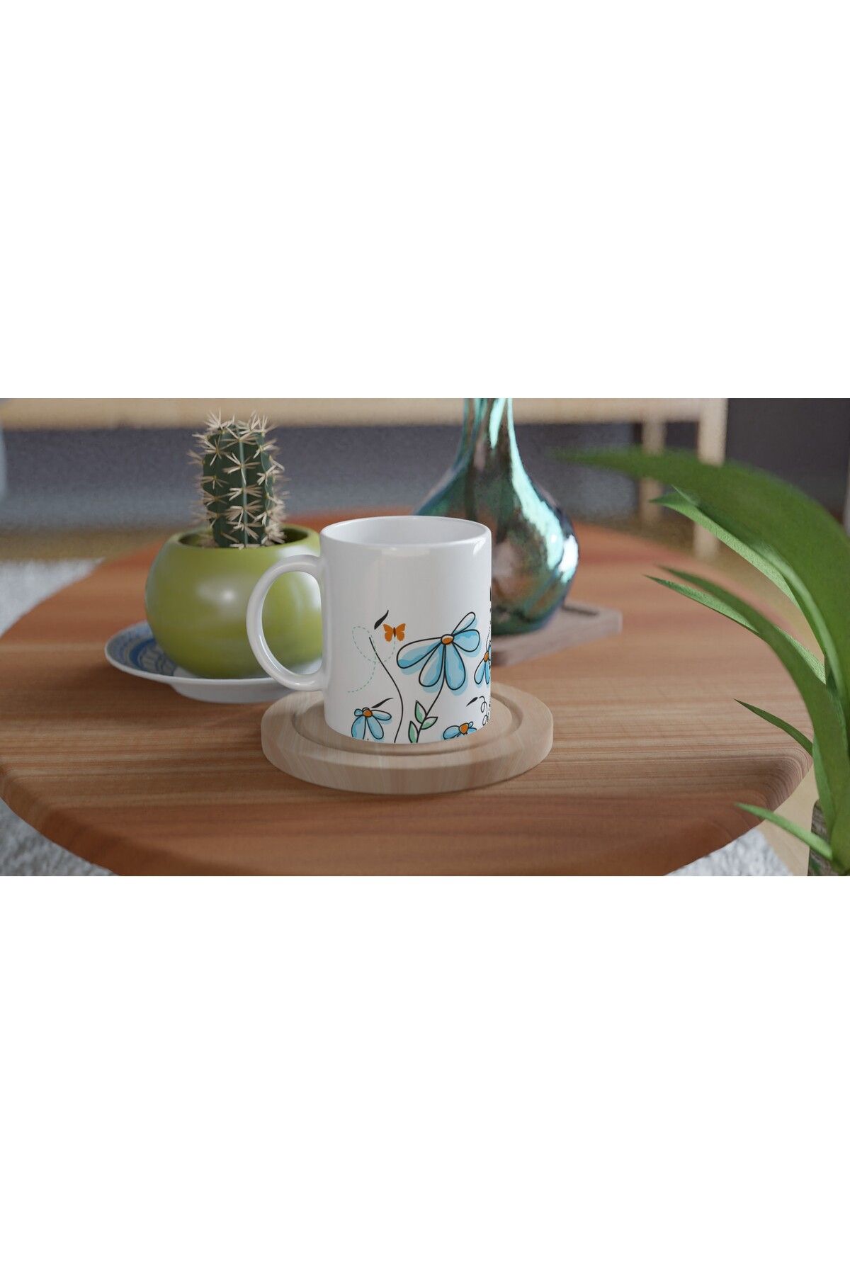 Luluyen-Flying Butterflies and Blue Flowers Mug 4
