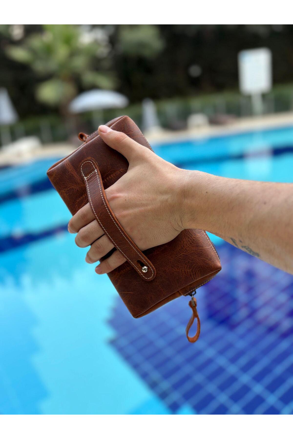 ÖzkanAccessory  Capella Hakiki Deri Kahve Unisex El Çantası - Görsel 6