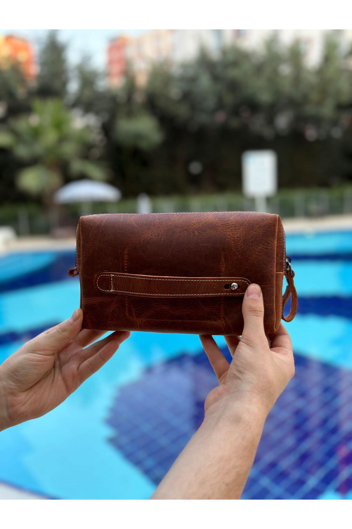 ÖzkanAccessory  Capella Hakiki Deri Kahve Unisex El Çantası - Görsel 7