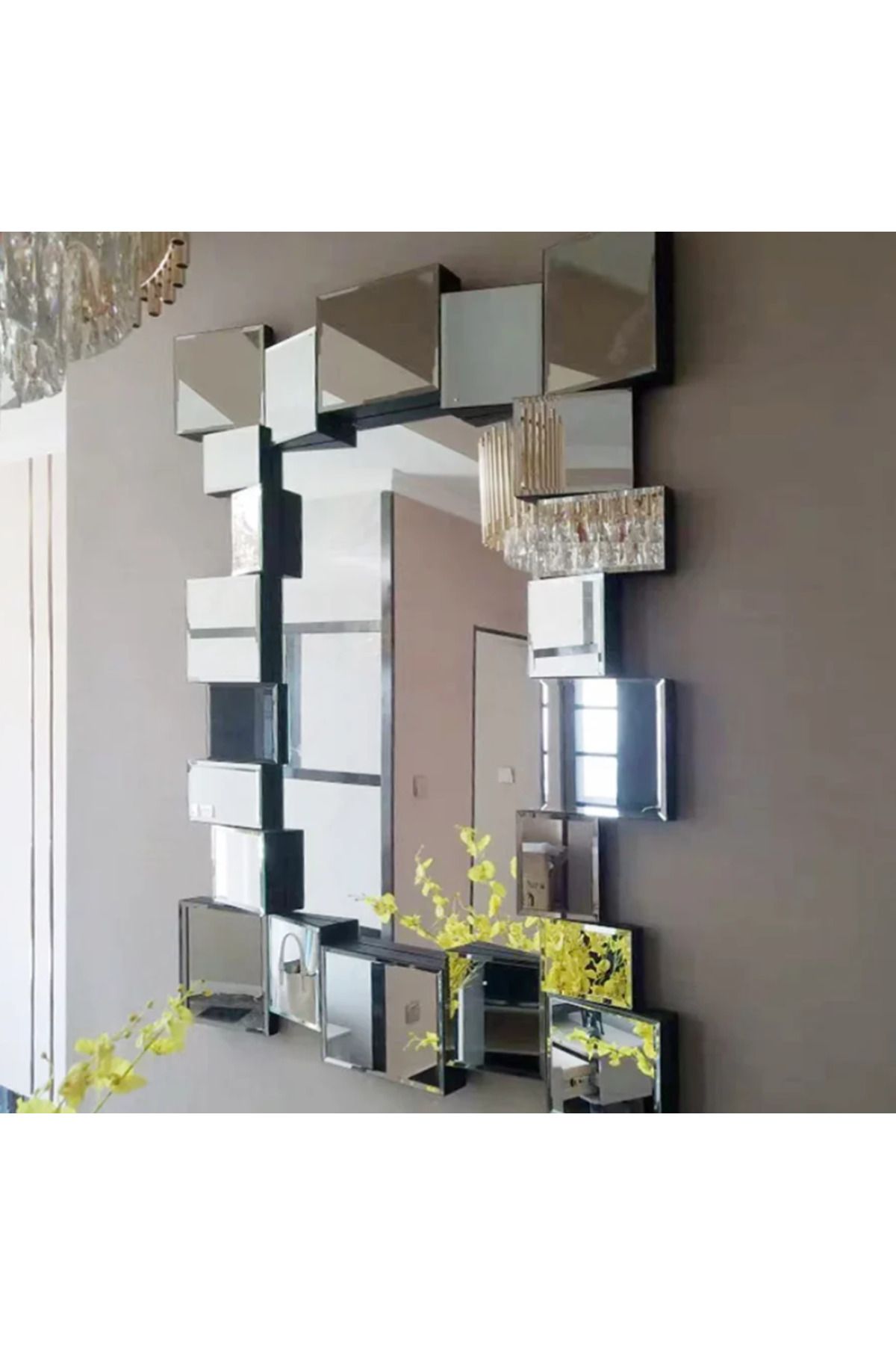 LUXXO-Decorative Mirror Kave, Rectangular, Frame Made of Mirror Facets, 100x75cm 4
