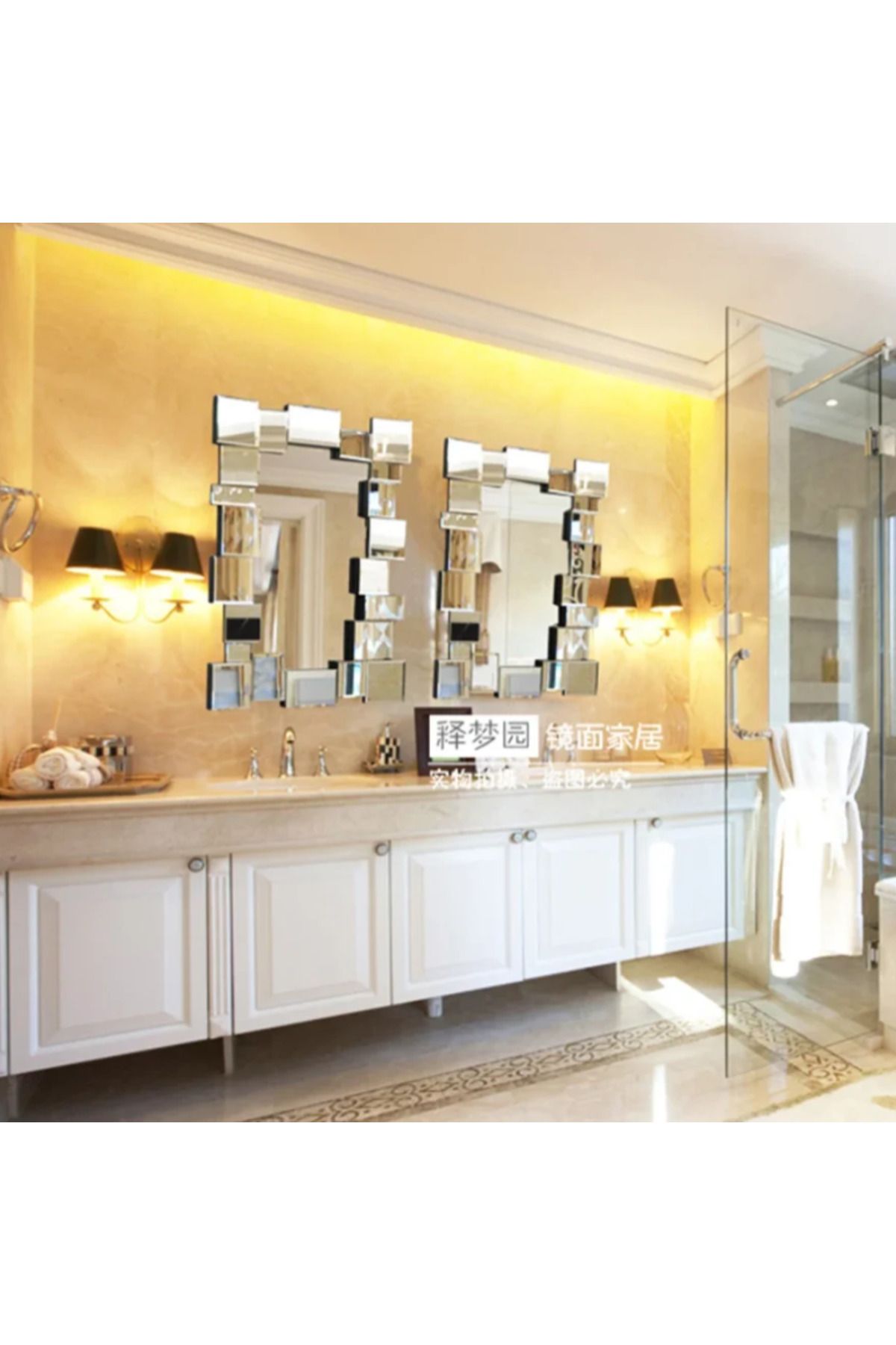 LUXXO-Decorative Mirror Kave, Rectangular, Frame Made of Mirror Facets, 100x75cm 3