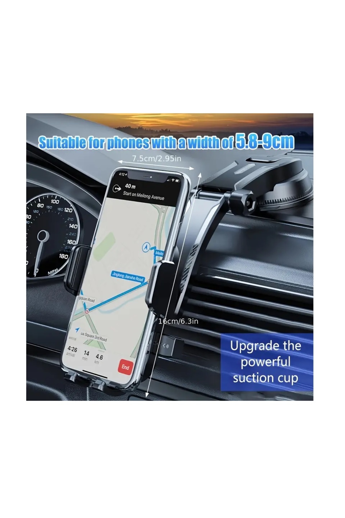 Suction cup car phone holder,attached to any surface, adjustable and 360 degree rotation