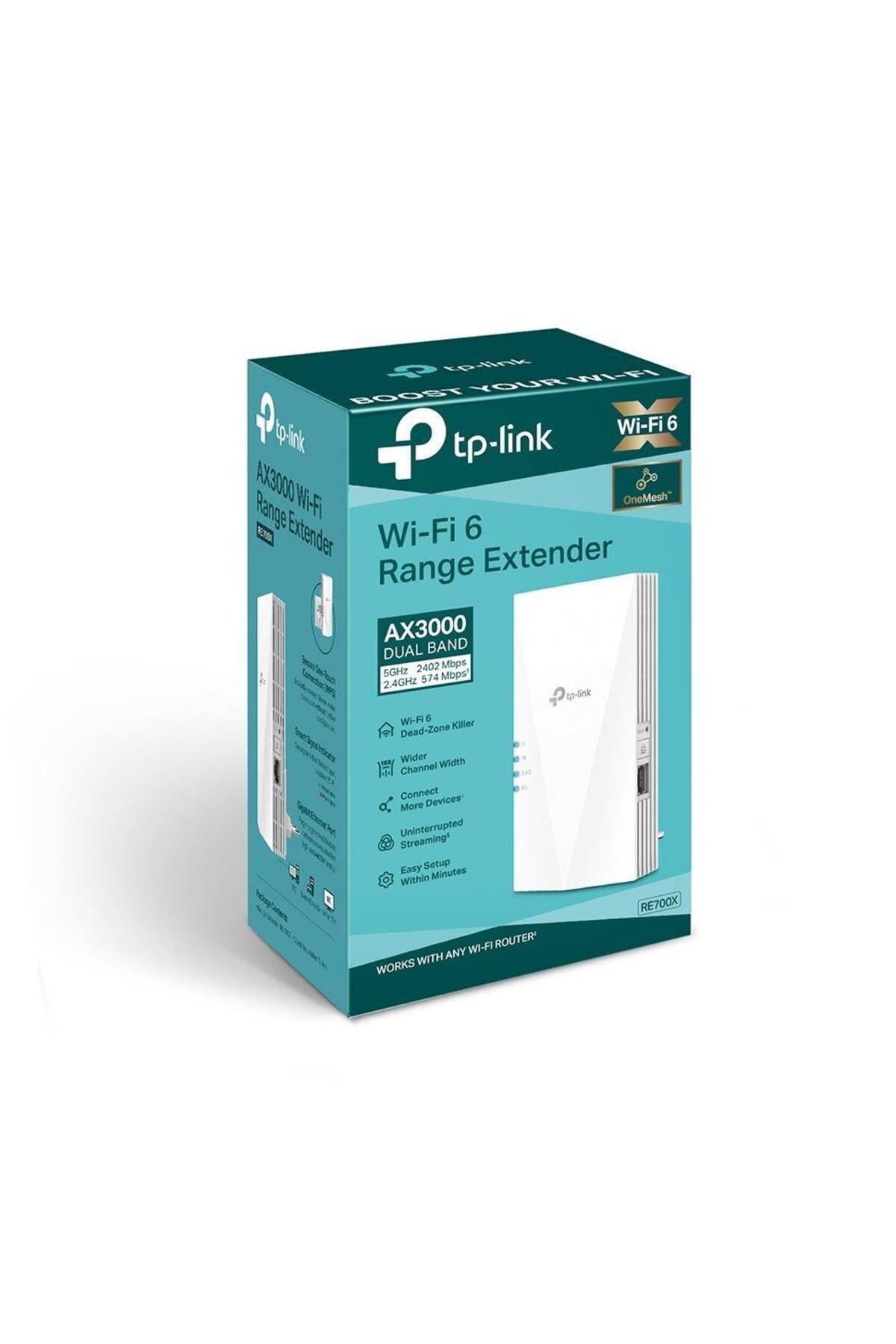 TP-LINK-AX3000 Wi-Fi Mesh Range Extender, RE700X, 1 Port Ethernet Gigabit, 2 Antene interne, St 3