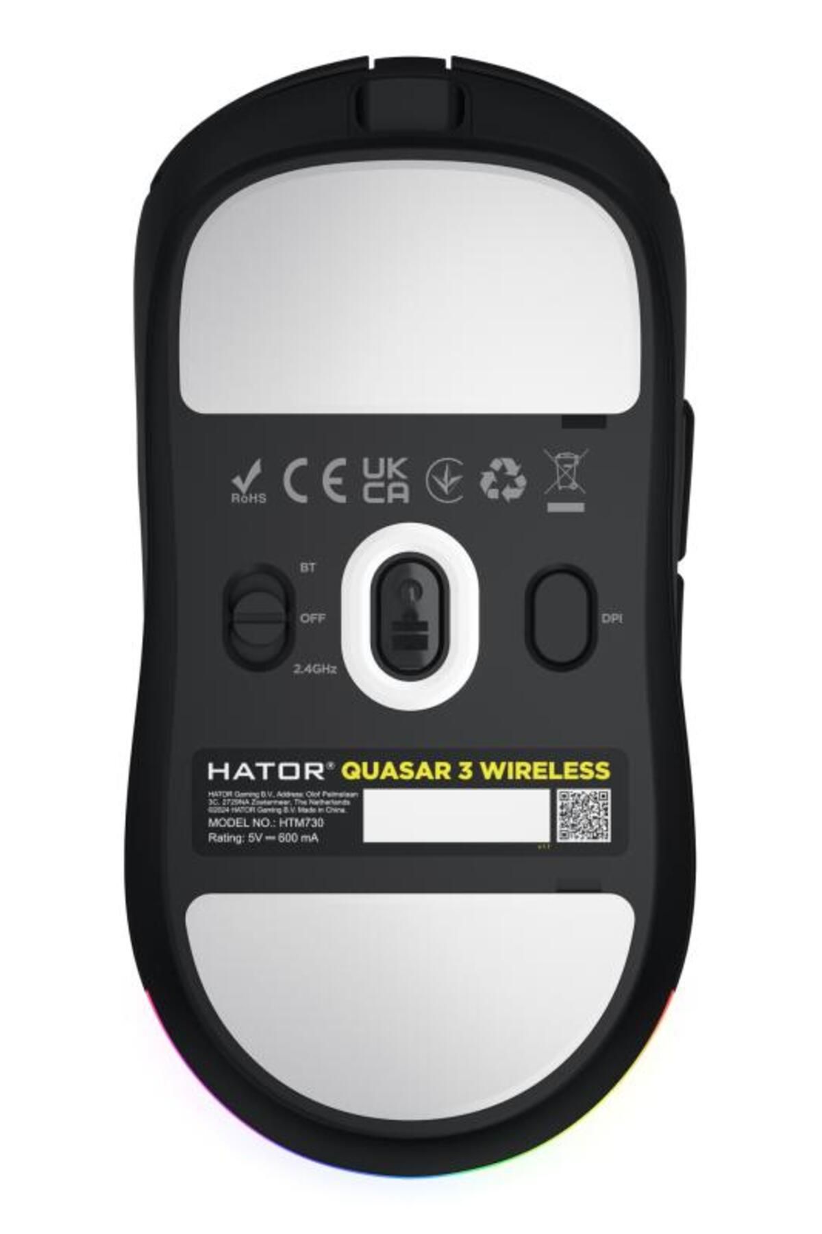 HATOR-Mouse wireless Quasar 3, conectivitate 2.4GHz, bluetooth si USB, polling rate pana la 100 3