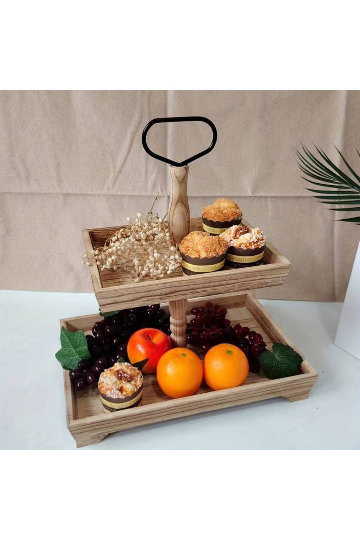 Cozy Nest-Wooden 2-Tier Cupcake Stand, Rustic Pastry Holder Serving Tray for Desserts Cakes 3