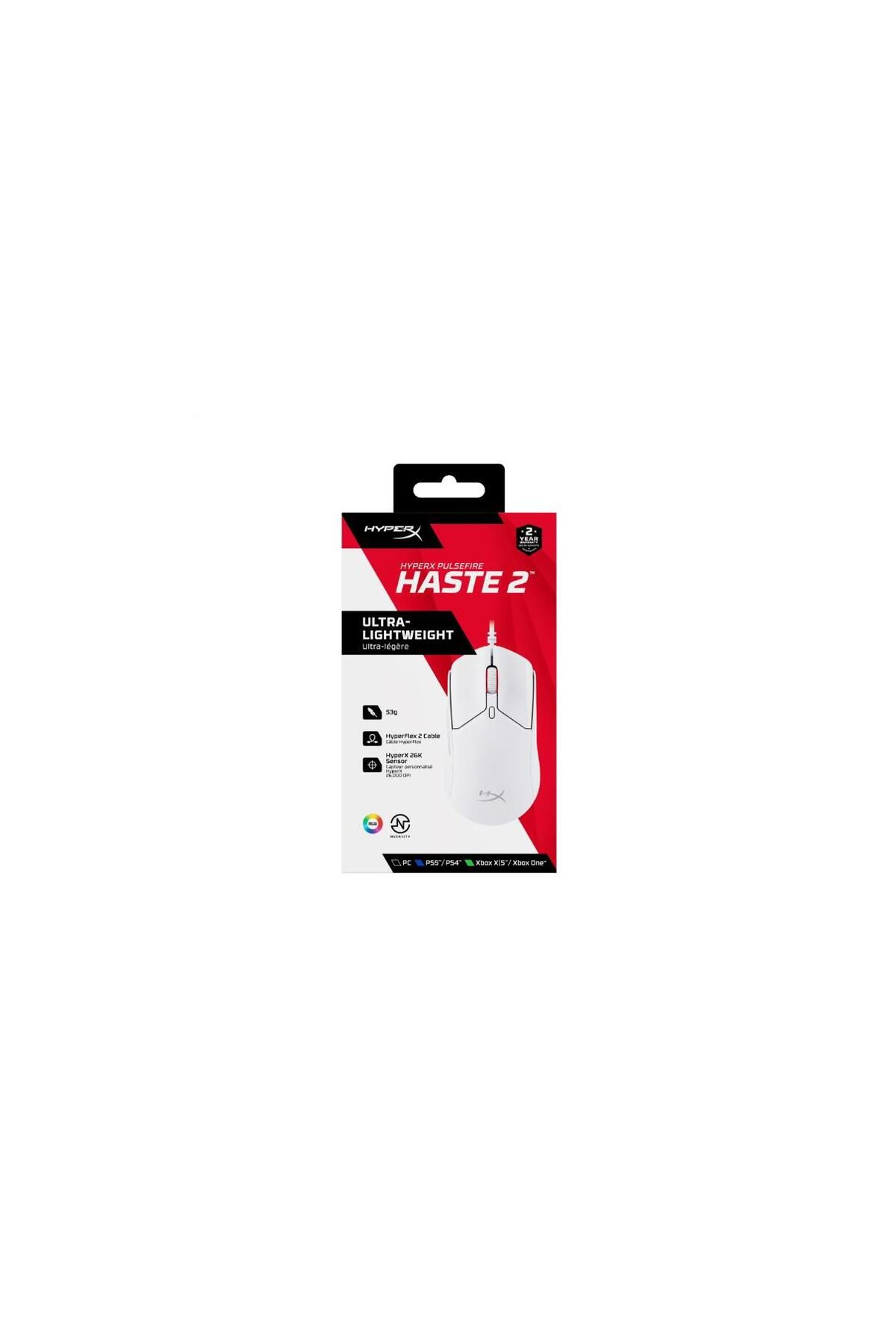 HP-Wired mouse, HYPERX Pulsefire Haste, Pixart 3327 sensor, DPI up to 26,000, weight 254g, 3