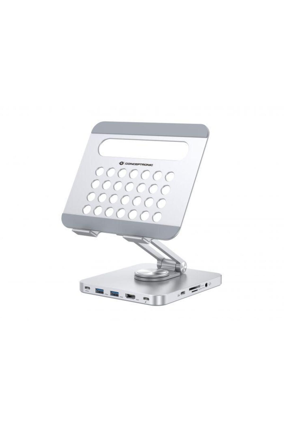 CONCEPTRONIC-DONN26G Tablet Stand with 8-in-1 USB 3.2 Gen 1 Docking Station, 360° Rotating Base 3