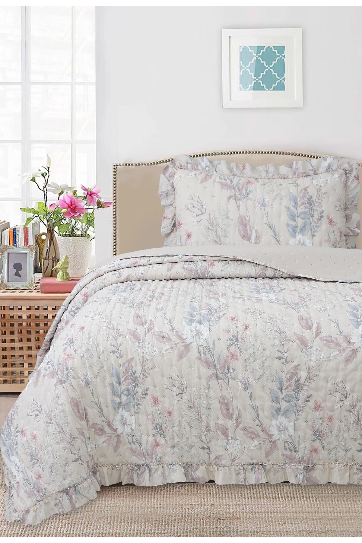 Bikaya Home-Ruffle Patterned Single Bedspread Set - 180X240 cm 1